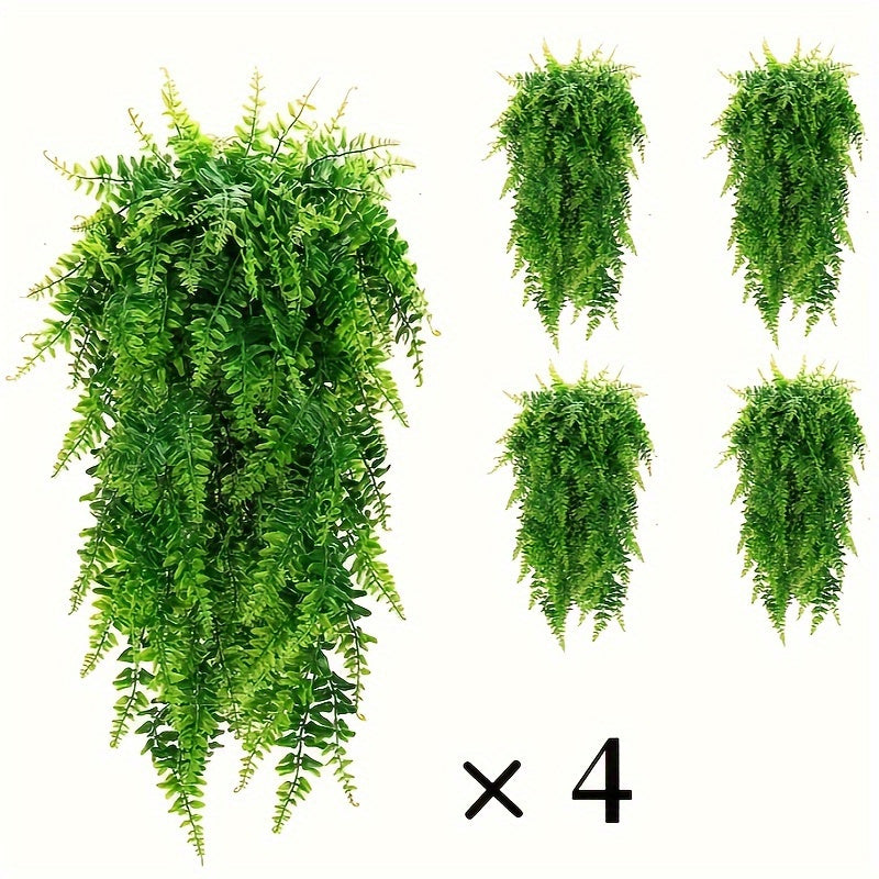 4pcs UV-Resistant Artificial Boston Ferns - Bohemian Style Fake Greenery Vines for Outdoor, Wall & Wedding Decor - Oxidation-Proof Plant Tubers Included