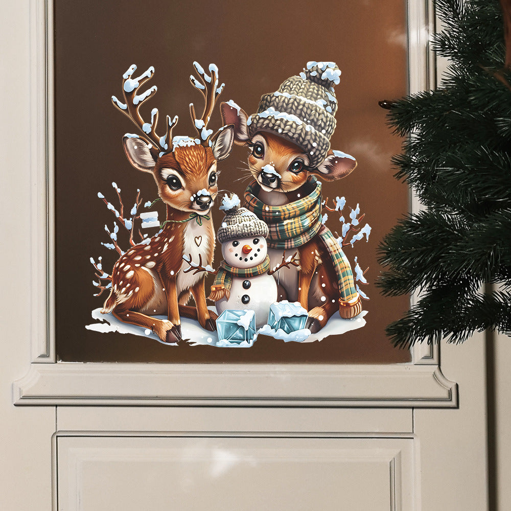 Contemporary PVC Wall Decals, Christmas Reindeer and Snowman Design, Festive Window Clings for Home and Glass Door Decoration