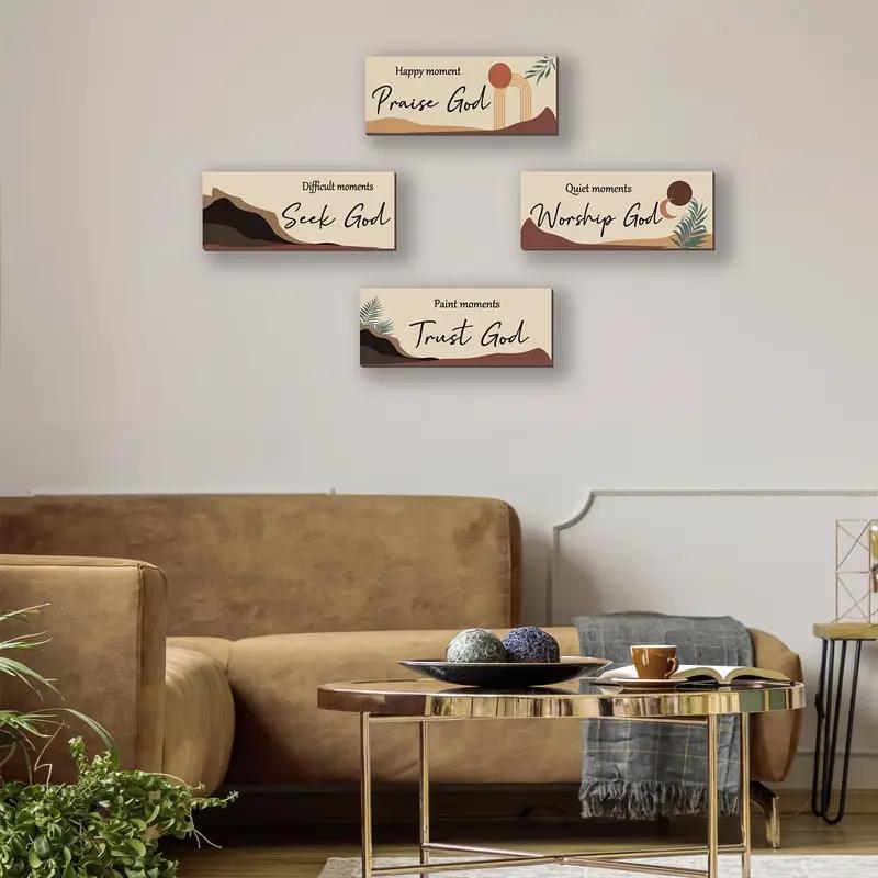 4pcs Boho Inspirational Wall Art Set - Rustic Wooden Bible Verse Signs for Home, Office, Bedroom & Kitchen Decor