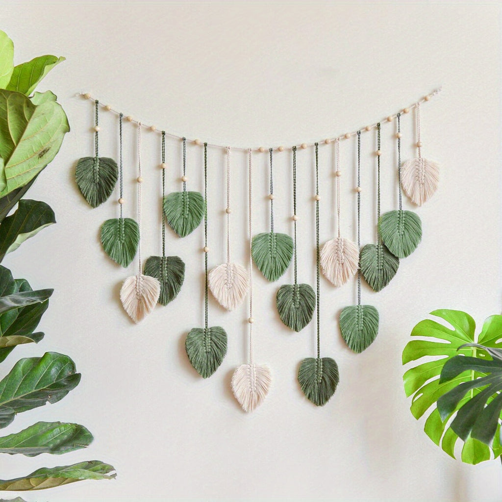 1pc Boho Style Leaves Garland, Macrame Wall Art, Mid Century Modern, Above Bed Decor, Home Decor, Living Room Wall Decor, Mom Gift, Photo Wall Hanging