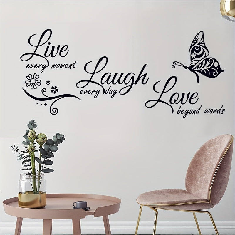 2 Pieces Removable Live Laugh Love Butterfly Wall Stickers, Adhesive Decorative Stickers for Bedroom, Living Room, Porch, and Home Decor