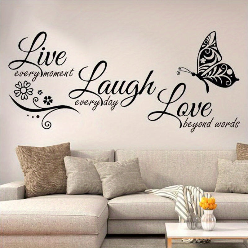 2 Pieces Removable Live Laugh Love Butterfly Wall Stickers, Adhesive Decorative Stickers for Bedroom, Living Room, Porch, and Home Decor