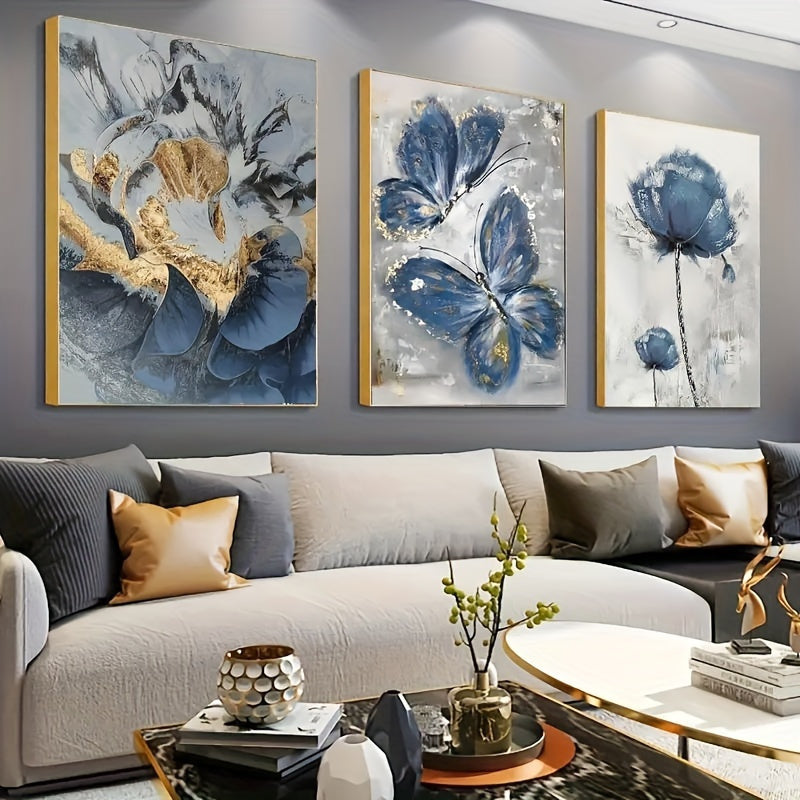 3pcs Luxury Flower Butterfly Oil Painting Wall Art Canvas Painting for Living Room Decor - Wooden Framed -  For Home Decor Enthusiasts - Perfect Gift for Art Lovers