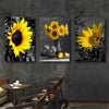 Wooden Framed 3 Piece Sunflower Wall Decor Picture Painting Black and White Poster Country Wall Art Rustic Decorative Paintings Modern Sunflowers Painting Picture for Bedroom Livin