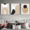 3 Piece Framed Minimalist Abstract Art Canvas - Brown, Black, and White Geometric Line Painting - Modern Aesthetic Wall Decor for Bedroom, Living Room, and Office