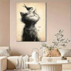 1pc 40*60cm/ 16*24in Modern Art Canvas Poster with Wooden Framed, Cat and Bird Printed Painting on Black and White Canvas Wall Decoration, Bedroom, Bathroom, Dining Room, Kitchen Decoration Paintin