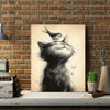 1pc 40*60cm/ 16*24in Modern Art Canvas Poster with Wooden Framed, Cat and Bird Printed Painting on Black and White Canvas Wall Decoration, Bedroom, Bathroom, Dining Room, Kitchen Decoration Paintin