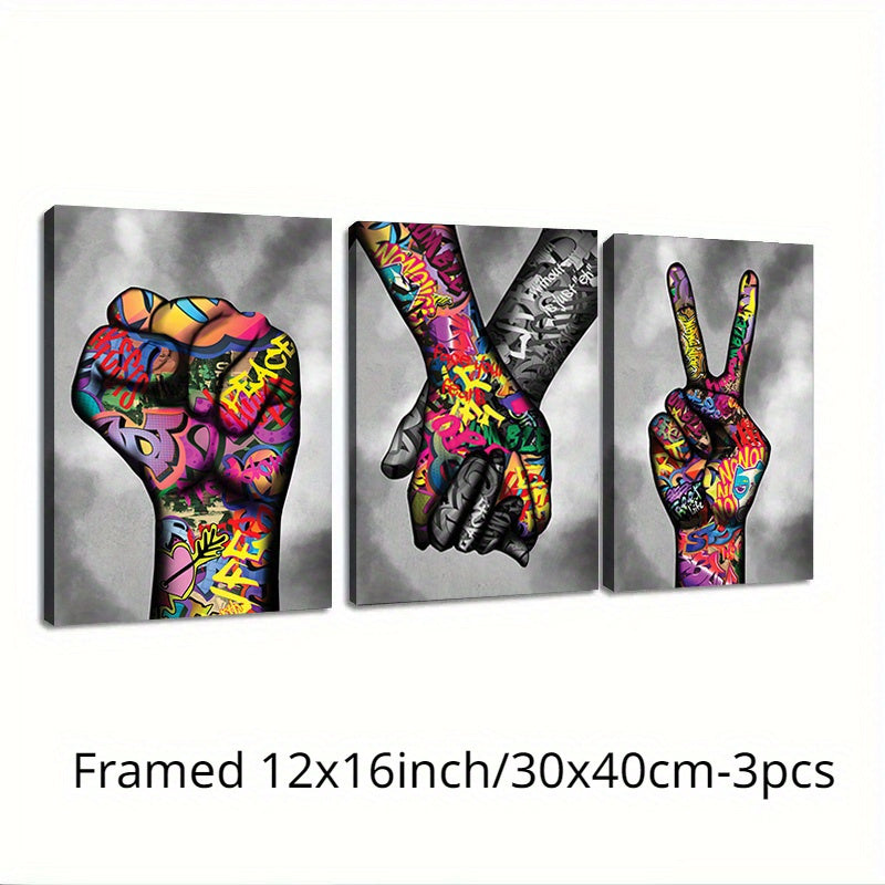 3 Piece Vertical Oblong Graffiti Canvas Wall Art Set - Modern Contemporary Street Art Posters for Boys Bedroom, Living Room, Office - Vibrant Colorful Graffiti Pop Art Decor for Home