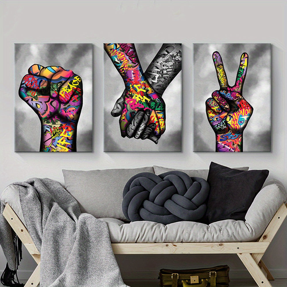 3 Piece Vertical Oblong Graffiti Canvas Wall Art Set - Modern Contemporary Street Art Posters for Boys Bedroom, Living Room, Office - Vibrant Colorful Graffiti Pop Art Decor for Home