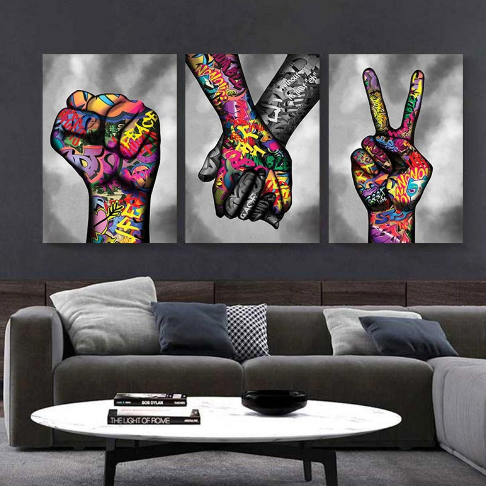 3 Piece Vertical Oblong Graffiti Canvas Wall Art Set - Modern Contemporary Street Art Posters for Boys Bedroom, Living Room, Office - Vibrant Colorful Graffiti Pop Art Decor for Home