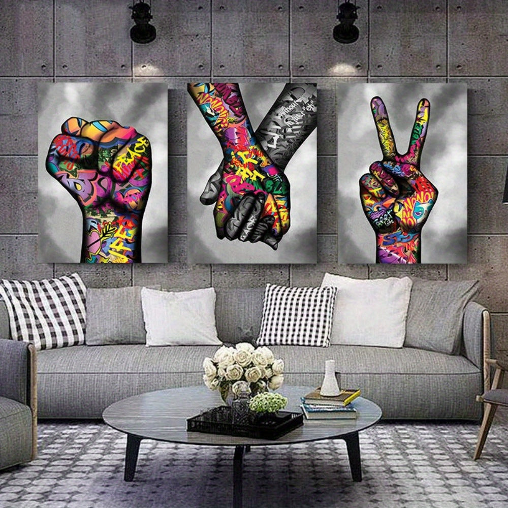 3 Piece Vertical Oblong Graffiti Canvas Wall Art Set - Modern Contemporary Street Art Posters for Boys Bedroom, Living Room, Office - Vibrant Colorful Graffiti Pop Art Decor for Home