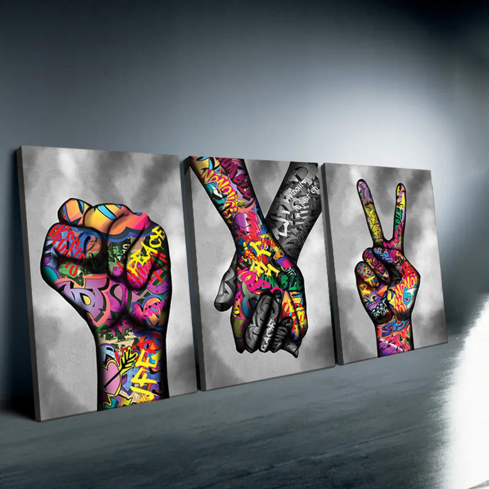 3 Piece Vertical Oblong Graffiti Canvas Wall Art Set - Modern Contemporary Street Art Posters for Boys Bedroom, Living Room, Office - Vibrant Colorful Graffiti Pop Art Decor for Home