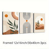 Framed 3 Piece Abstract Boho Canvas Poster Mid-Century Modern Art Sun Nature Geometric Wall Art Landscape Plant Prints Ideal Gift for Bedroom Living Room Office Home Living Room Decor