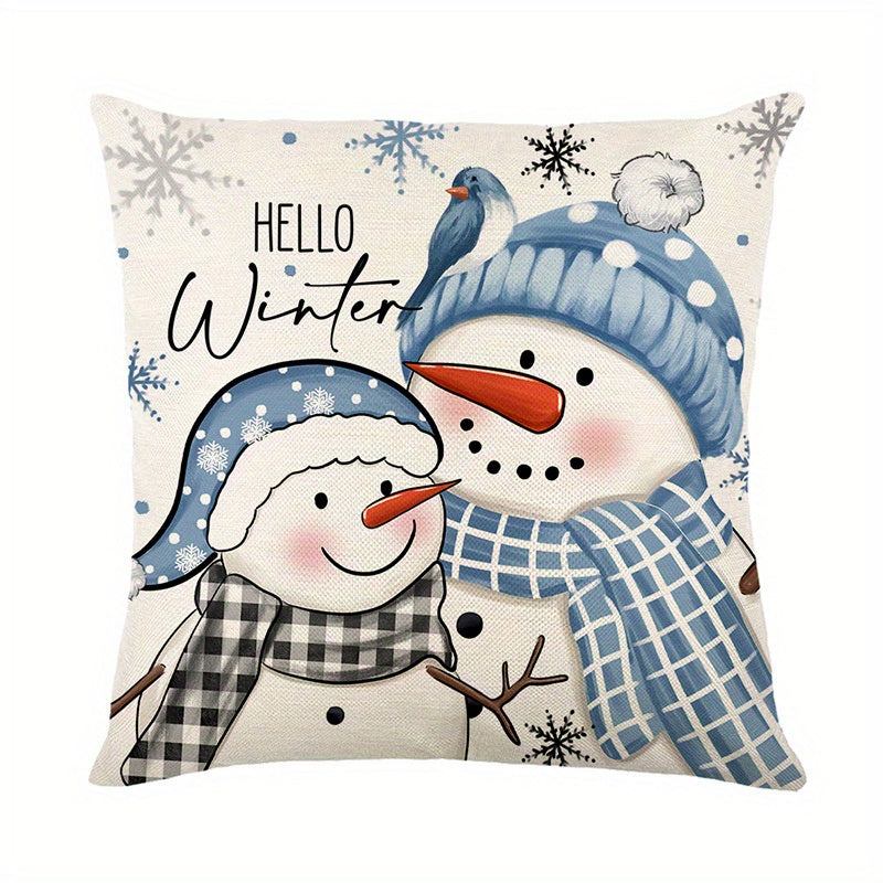 Blue Christmas Pillows - Christmas Pillow Cases - Blue, Snowman & Xmas Tree Design, 4-Piece Set - Indoor & Outdoor Holiday Adornment -  Holiday Enthusiasts - Add Festive Spirit to Your Home - Cozy Christmas Cheer, Guaranteed!