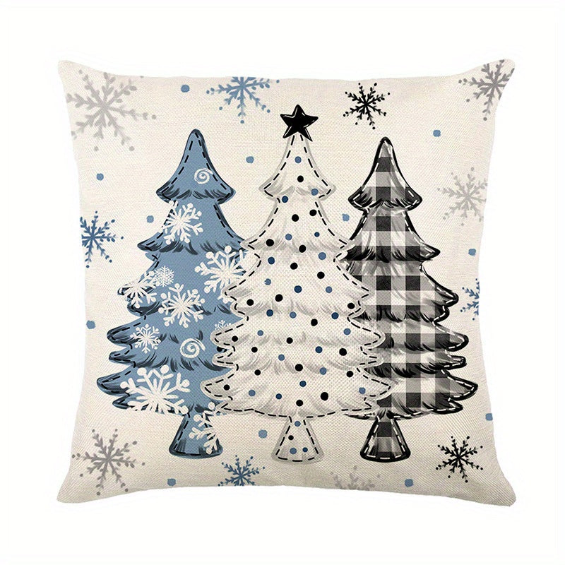 Blue Christmas Pillows - Christmas Pillow Cases - Blue, Snowman & Xmas Tree Design, 4-Piece Set - Indoor & Outdoor Holiday Adornment -  Holiday Enthusiasts - Add Festive Spirit to Your Home - Cozy Christmas Cheer, Guaranteed!