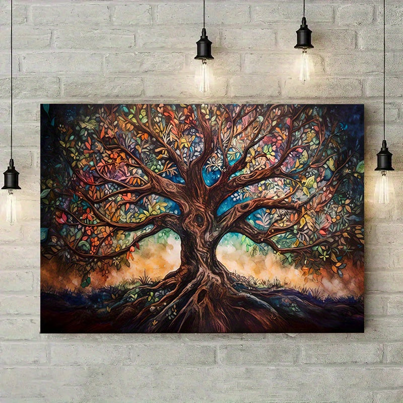 1pc 40*60cm/ 16*24in Abstract Tree of Life Wooden Framed Poster - High Quality Oil Painting Print - Modern Classic Style - Ideal Wall Decoration for Bedroom, Office, Living Room - Perfect Gift for Art Lovers