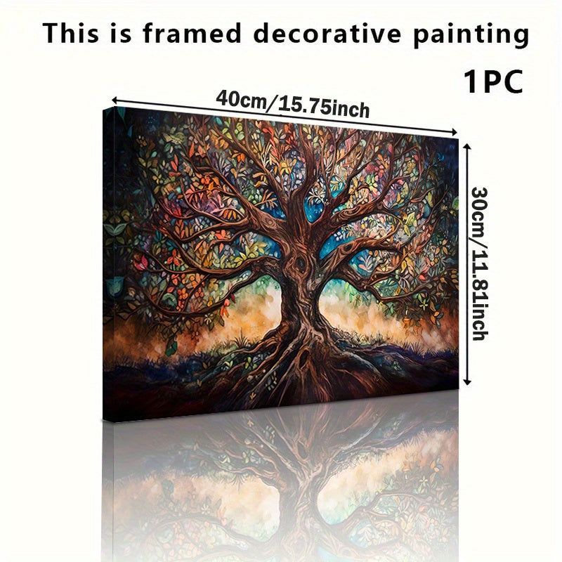 1pc 40*60cm/ 16*24in Abstract Tree of Life Wooden Framed Poster - High Quality Oil Painting Print - Modern Classic Style - Ideal Wall Decoration for Bedroom, Office, Living Room - Perfect Gift for Art Lovers