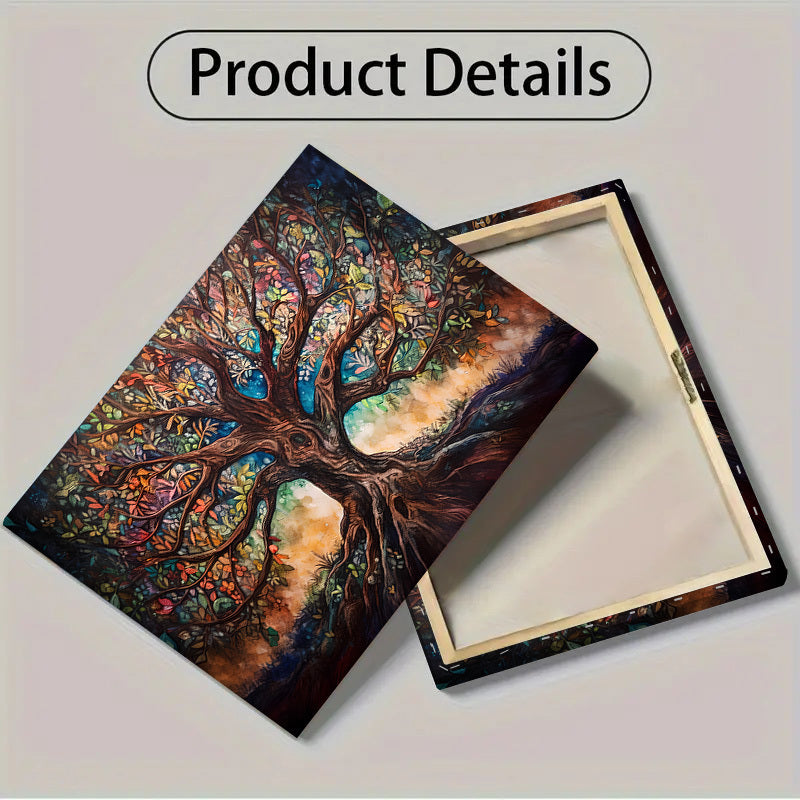 1pc 40*60cm/ 16*24in Abstract Tree of Life Wooden Framed Poster, Art Decor in Modern Classic Style, High Quality Oil Painting Print Poster, Ideal Wall Decoration for Bedroom, Office, Living Room, C