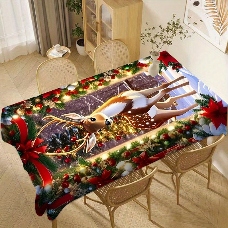 Festive Christmas Deer Print Tablecloth - Modern and Elegant for Your Dining Table