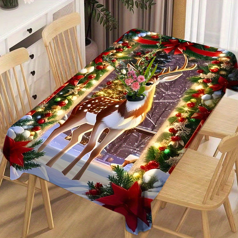 Festive Christmas Deer Print Tablecloth - Modern and Elegant for Your Dining Table