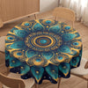 Peacock Mandala Round Tablecloth 60 Inch - Polyester Woven Machine Made, Elegant Peacock Feather & Star Design Table Cover for All Season Decor, Fits 20"-47" Tables, Seats 4-6