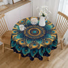 Peacock Mandala Round Tablecloth 60 Inch - Polyester Woven Machine Made, Elegant Peacock Feather & Star Design Table Cover for All Season Decor, Fits 20"-47" Tables, Seats 4-6