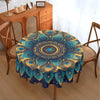 Peacock Mandala Round Tablecloth 60 Inch - Polyester Woven Machine Made, Elegant Peacock Feather & Star Design Table Cover for All Season Decor, Fits 20"-47" Tables, Seats 4-6