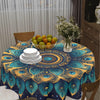 Peacock Mandala Round Tablecloth 60 Inch - Polyester Woven Machine Made, Elegant Peacock Feather & Star Design Table Cover for All Season Decor, Fits 20"-47" Tables, Seats 4-6