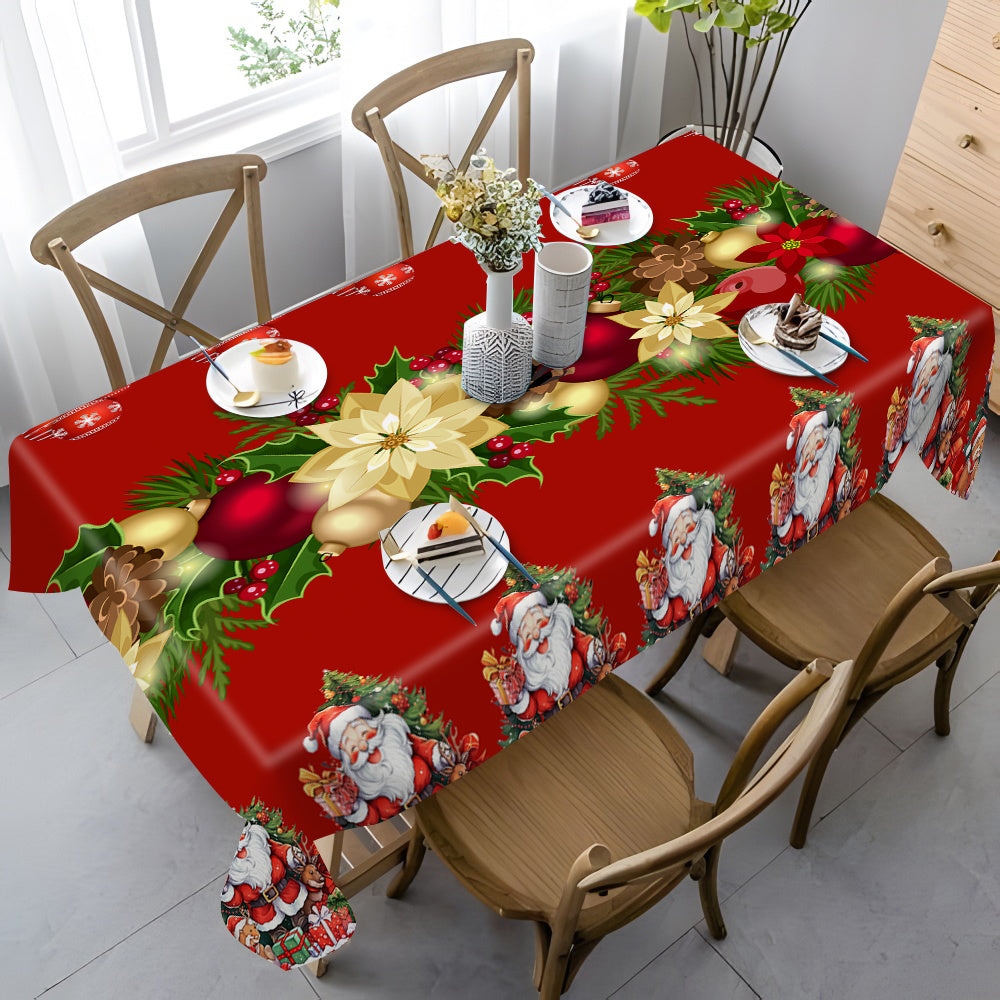 Christmas Holiday Tablecloth - 1pc Festive Print, Stain Resistant, Machine Washable, Polyester Knit Fabric, Rectangular Table Cover for Home, Kitchen, Restaurant, Cafe, Party, Wedding, Banquet, Gift