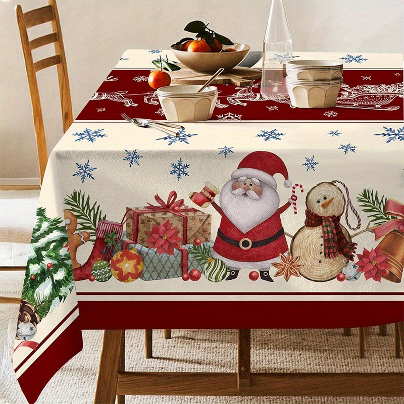 1pc Christmas Tablecloth, Rectangular Polyester, Winter Festive Santa Kitchen Dining Decor, Home & Outdoor Party, Banquet, Restaurant Use, Holiday Table Cover