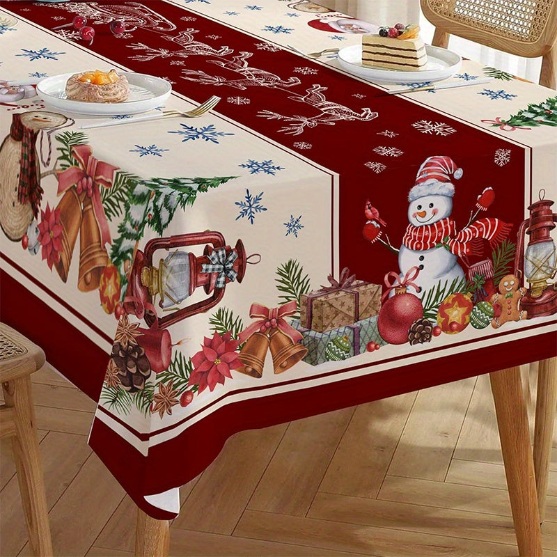 1pc Christmas Tablecloth, Rectangular Polyester, Winter Festive Santa Kitchen Dining Decor, Home & Outdoor Party, Banquet, Restaurant Use, Holiday Table Cover