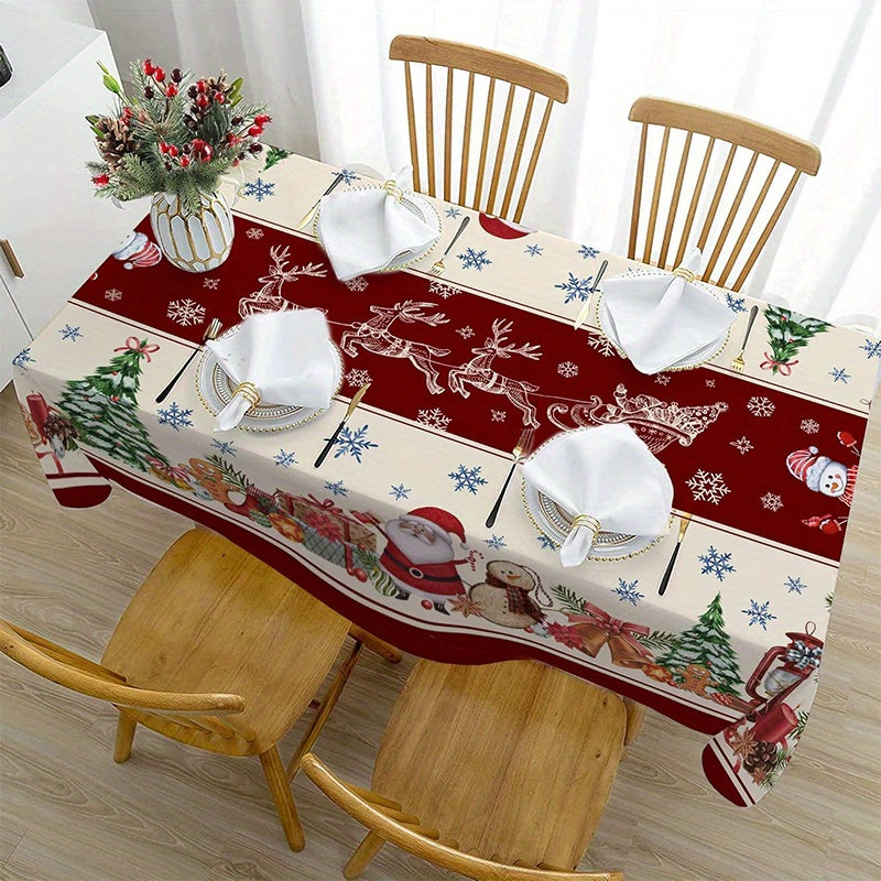 1pc Christmas Tablecloth, Rectangular Polyester, Winter Festive Santa Kitchen Dining Decor, Home & Outdoor Party, Banquet, Restaurant Use, Holiday Table Cover