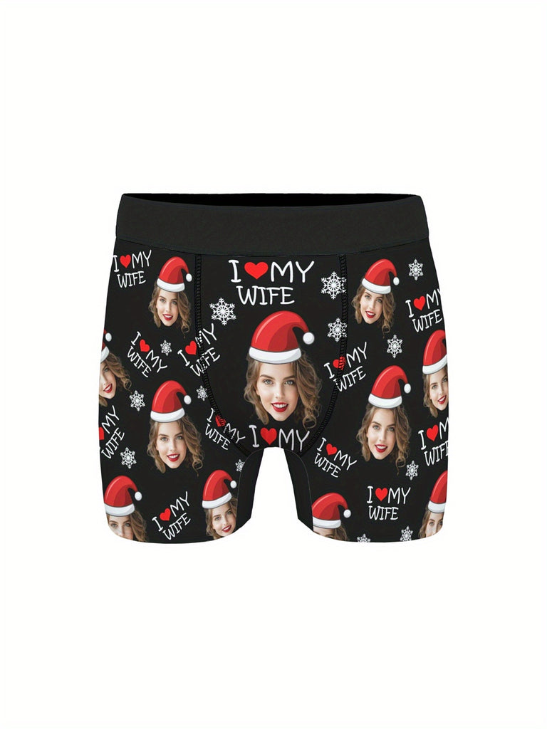 Christmas Hat Print Personalized Men's Boxer Briefs – Custom Face Photo Boxers – Unique Valentine's Day, Anniversary, Wedding Gift – Noval DIY Underwear