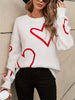 Cozy Heart Print Knit Sweater for Women - Casual Long Sleeve Pullover, Warm & Stylish, Machine Washable