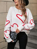 Cozy Heart Print Knit Sweater for Women - Casual Long Sleeve Pullover, Warm & Stylish, Machine Washable