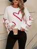 Cozy Heart Print Knit Sweater for Women - Casual Long Sleeve Pullover, Warm & Stylish, Machine Washable