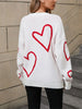 Cozy Heart Print Knit Sweater for Women - Casual Long Sleeve Pullover, Warm & Stylish, Machine Washable