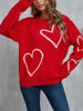 Cozy Heart Print Knit Sweater for Women - Casual Long Sleeve Pullover, Warm & Stylish, Machine Washable