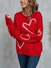 Cozy Heart Print Knit Sweater for Women - Casual Long Sleeve Pullover, Warm & Stylish, Machine Washable