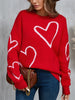 Cozy Heart Print Knit Sweater for Women - Casual Long Sleeve Pullover, Warm & Stylish, Machine Washable