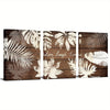3 Piece Wall Art Tropical Palm Leaves Posster Painting Live Laugh Love Quote Wall Decor Botanical Leaves on Vintage Wood Pictures Art Print Rustic Bedroom Bathroom Decoration Framed