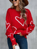 Cozy Heart Print Knit Sweater for Women - Casual Long Sleeve Pullover, Warm & Stylish, Machine Washable