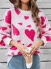 Women's Heart Print Sweater Long Sleeve Round Neck Knitwear Autumn Loose Pullovers