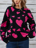 Women's Heart Print Sweater Long Sleeve Round Neck Knitwear Autumn Loose Pullovers