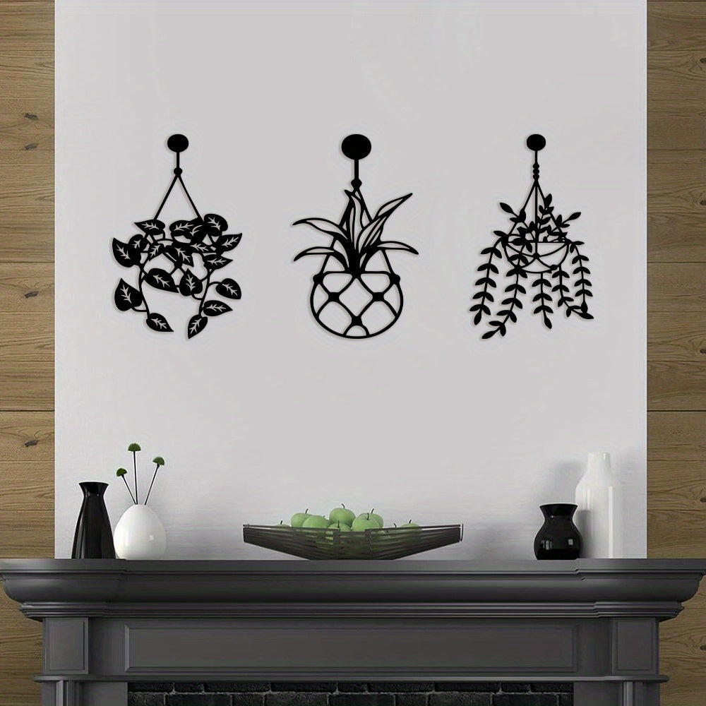 3pcs Metal Flower Wall Art Set - Large Vase Design for Kitchen & Living Room Decor, Perfect Thanksgiving & Christmas Gift