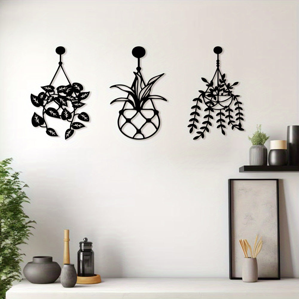 3pcs Metal Flower Wall Art Set - Large Vase Design for Kitchen & Living Room Decor, Perfect Thanksgiving & Christmas Gift