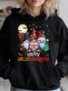 Happy Hallothanksmas Gnomes Lover Halloween Merry Christmas Cozy Classic Print Pullover Hoodie, Casual Long Sleeve Hoodie For Sprots