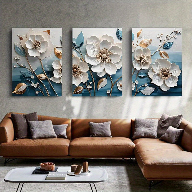 Framed 3 Piece 3D Effect Peony Floral Canvas Print Scandinavian Poster Flower Wall Art Poster Canvas Abstract Wall Art Elegant Wall Poetry Canvas Print Modern Aesthetic Wall Art For Home Decorating Living Room Bedroom