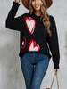 Women's Heart Print Sweaters Long Sleeve Round Neck Oversized Pullover Spring Fall Tops