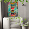 1pc Wooden Framed Canvas Painting Artistic printing, corridor home living room decoration suspensibility Colorful stacked teacups collage